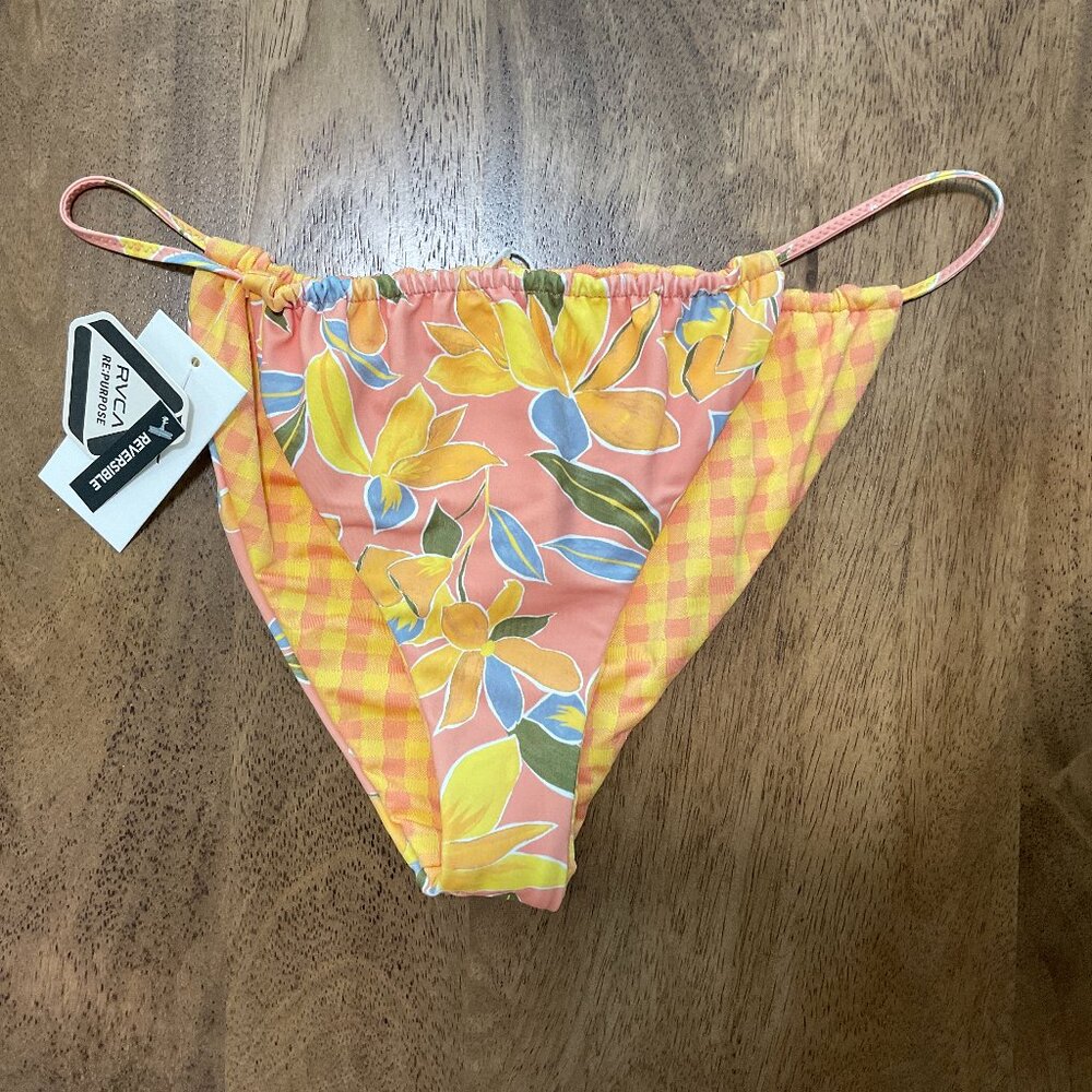 RVCA Womens Bikini Bottoms NWT Size S Sunkissed Slide Orange Floral Reversable